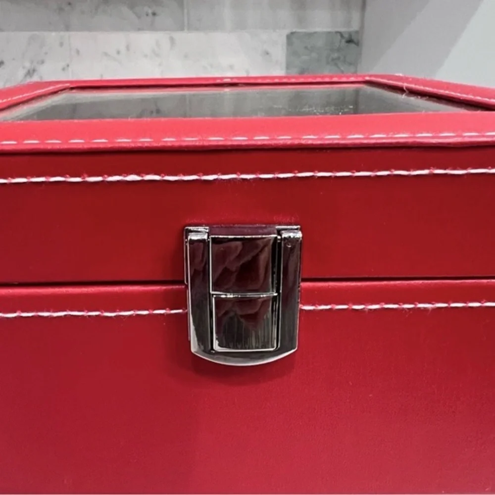 2 TIER Coral Red Faux Leather Watch Box